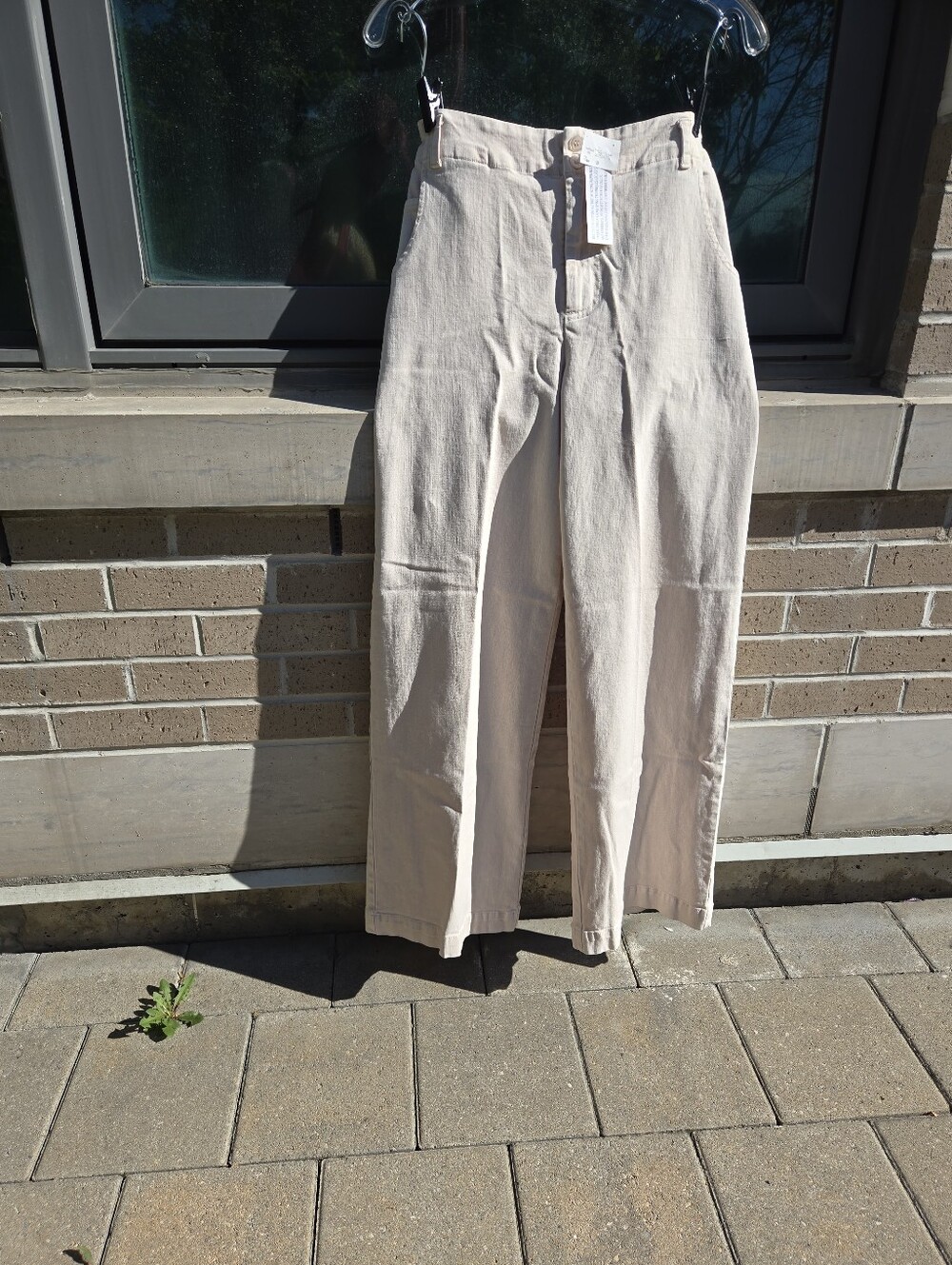 High-Rise Wide-Leg Pants in Cream, Soft Cotton Blend Size M